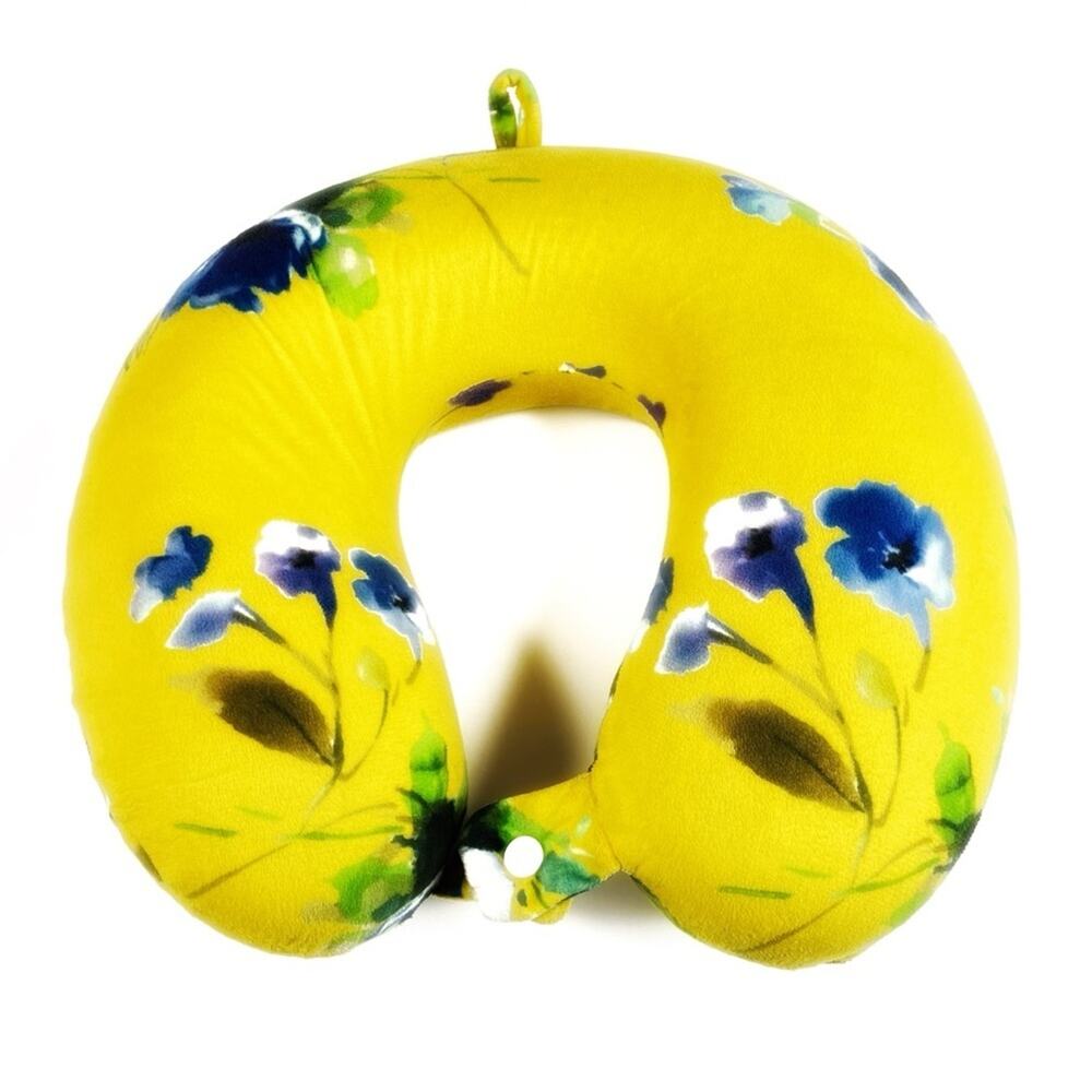 Badgley Mischka Travel Neck Pillow Floral Yellow Washable Cover